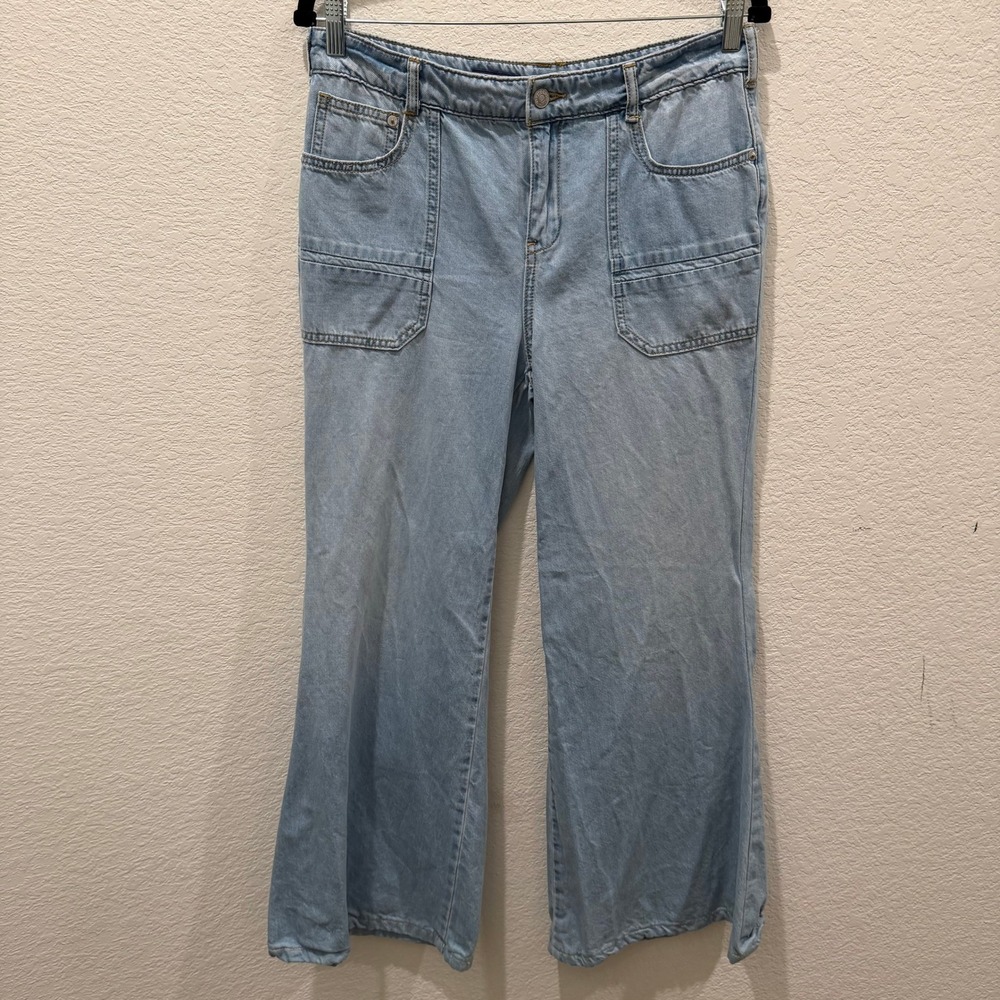 Pilcro and the Letterpress Light Wash Wide Leg Utility Patch Pocket Jeans 29